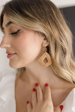 Straw Braided Triangle Drop Earrings Natural