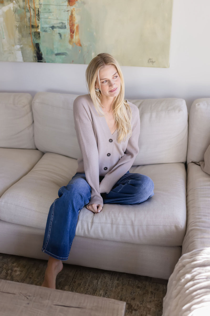  Long Sleeve Button Down Cardigan Mocha