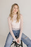 Sylvie Long Sleeve Mock Neck Floral Lace Top Pink