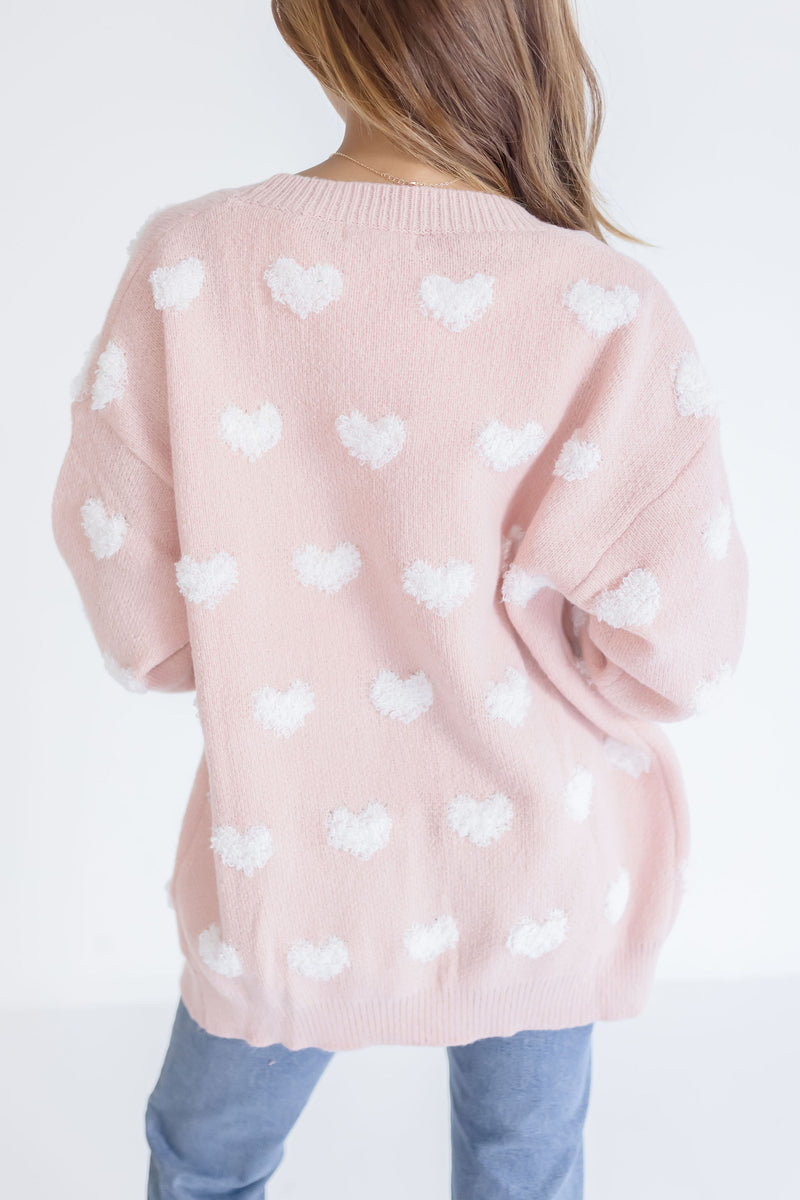Heart Print Cardigan Pink