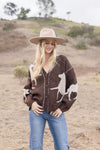 Waitlist 12/24 • Shaina Long Sleeve Button Down Horse Print Cardigan Brown
