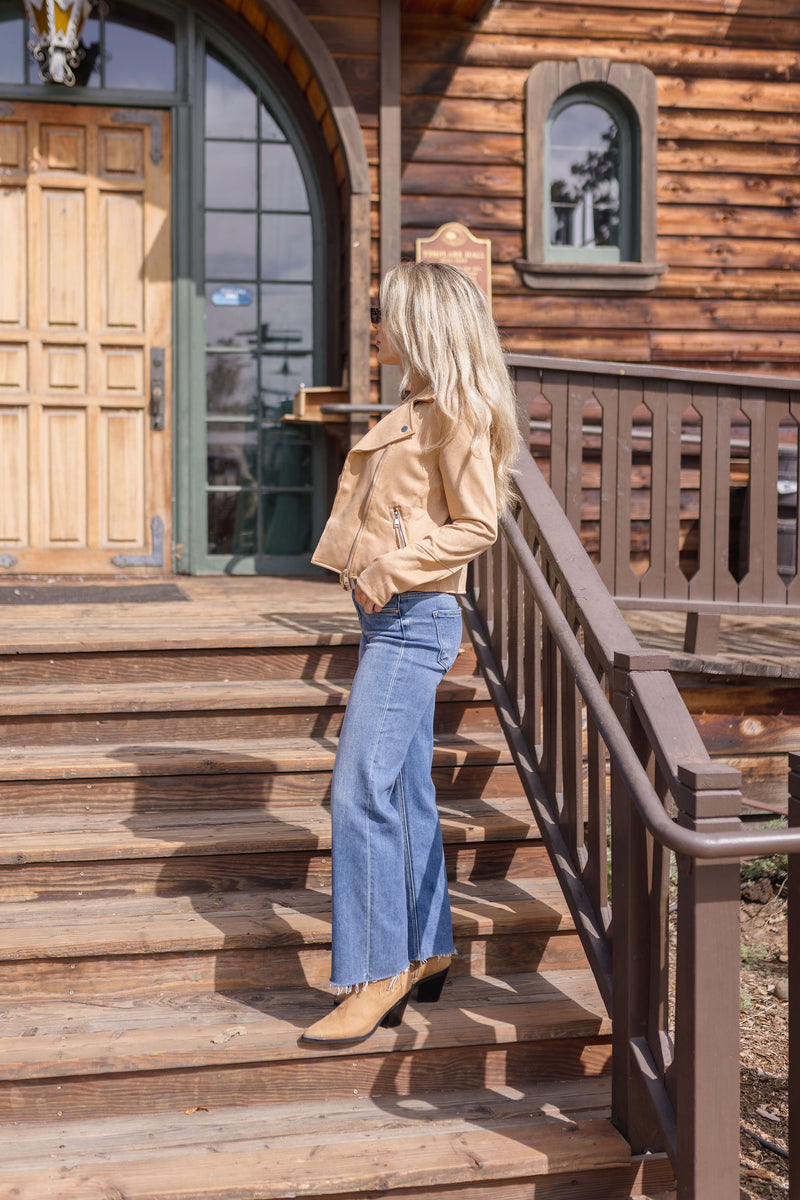 Vegan Suede Moto Jacket Camel