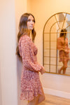 Lizette Long Sleeve Paisley Print Ruffled Wrap Mini Dress Pink
