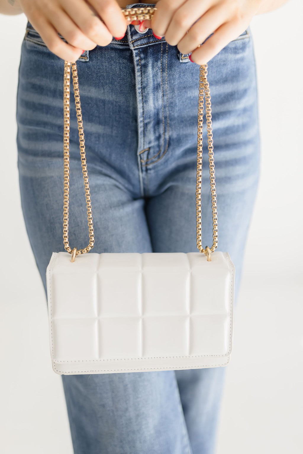  Quilted Faux Leather Purse White