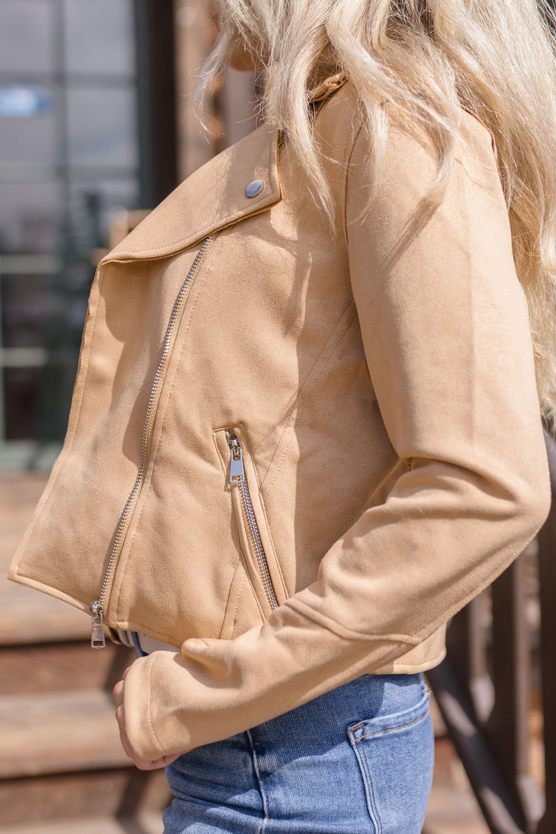 Vegan Suede Moto Jacket Camel