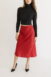  Satin Midi Skirt Red