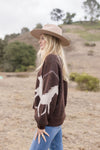 Waitlist 12/24 • Shaina Long Sleeve Button Down Horse Print Cardigan Brown
