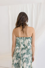 Strapless Tropical Print Maxi Dress Green