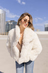 Long Sleeve Faux Fur Jacket Ivory