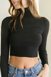 Long Sleeve Turtleneck Crop Knit Sweater Top Black