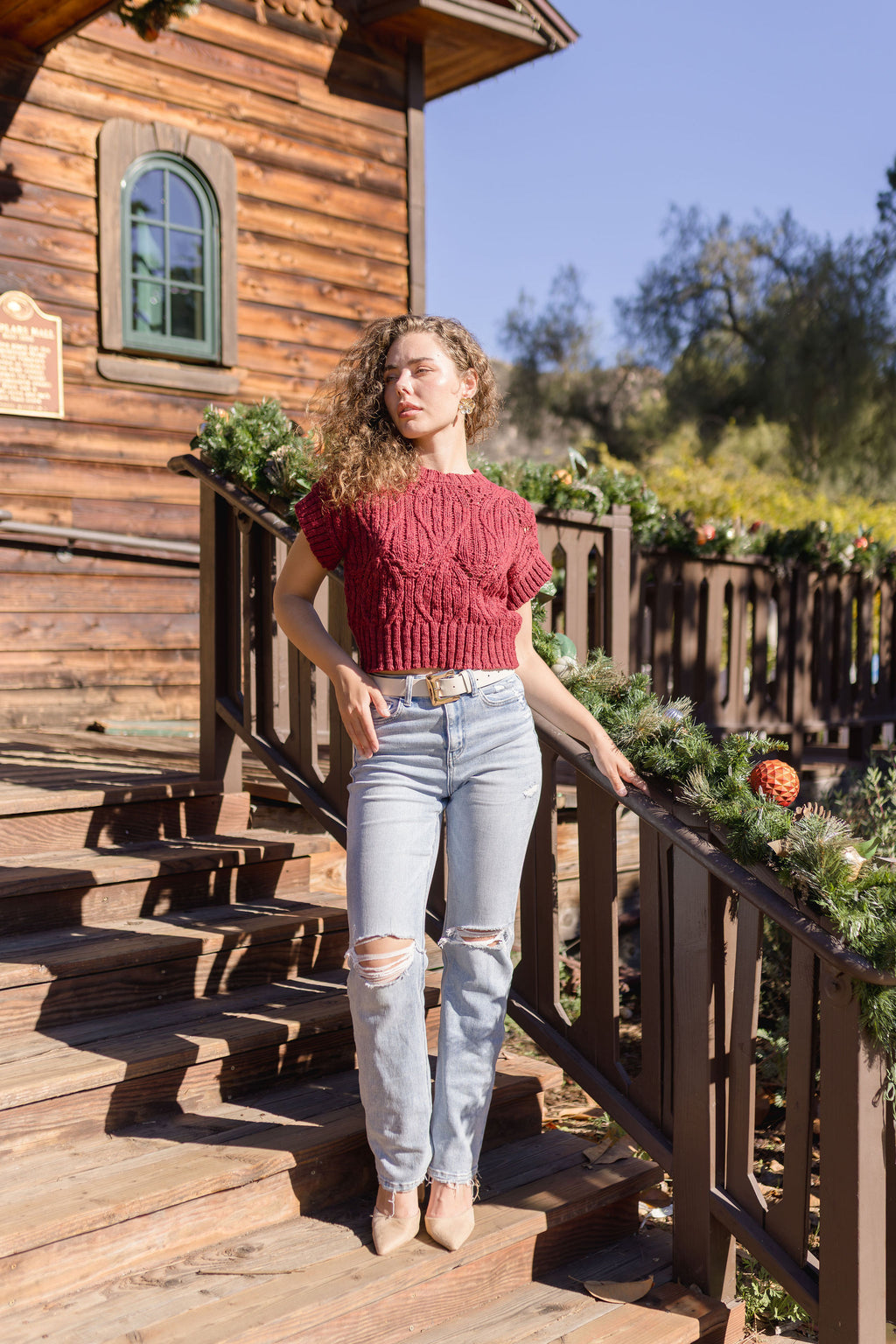 Short Sleeve Crochet Top Red