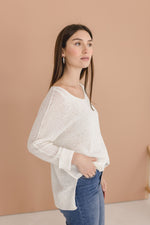 Scoop Neck Knit Sweater Top White