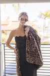 Long Sleeve Faux Fur Leopard Print Jacket Camel