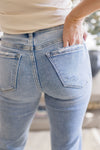 High Rise Distressed Straight Leg Jeans Light Wash