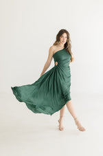 One Shoulder Pleated Maxi Dress Green