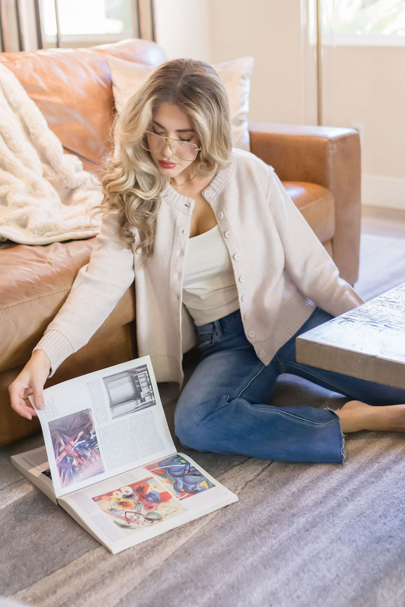 Long Sleeve Crop Cardigan Tan