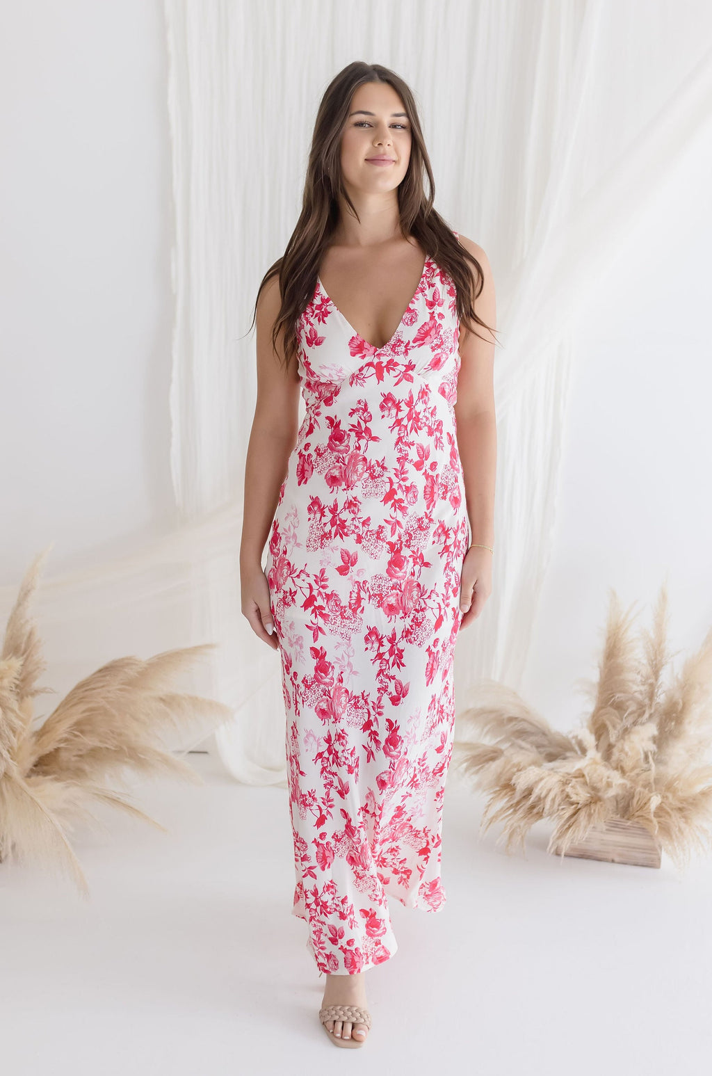 Sleeveless Floral Print Maxi Dress Pink