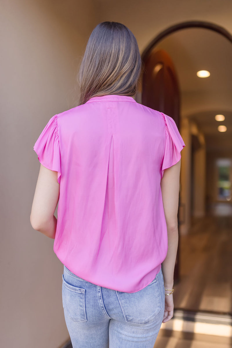 Short Sleeve V-Neck Top Pink