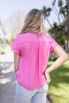 Short Sleeve Button Down Top Pink