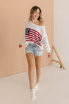 America Flag Print Sweater Top White