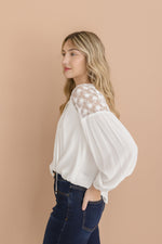 Long Sleeve Floral Embroidered Top White