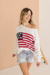America Flag Print Sweater Top White