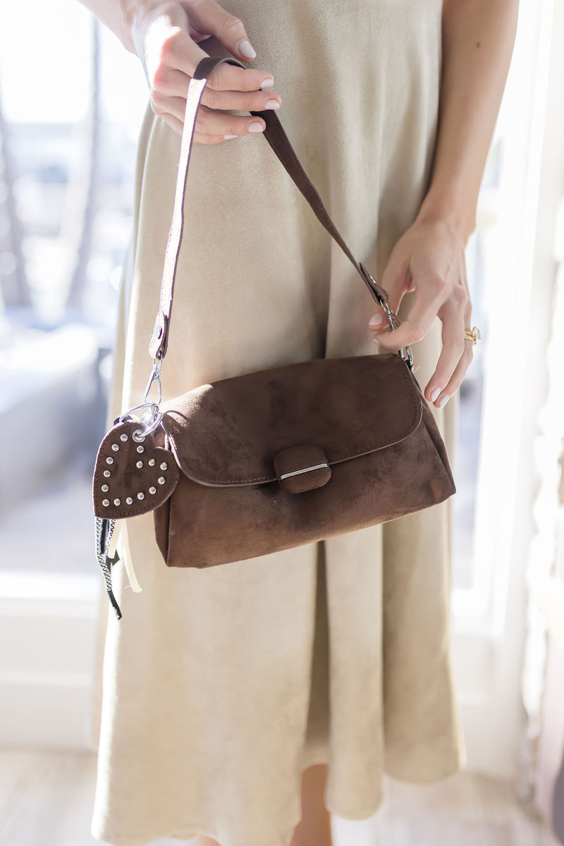 Faux Suede Crossbody Purse Brown