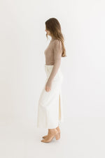  High Waist Denim Midi Skirt White