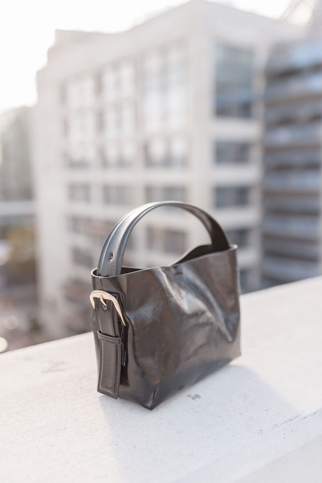 Top Handle Faux Leather Purse Black