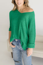 Scoop Neck Knit Sweater Top Green