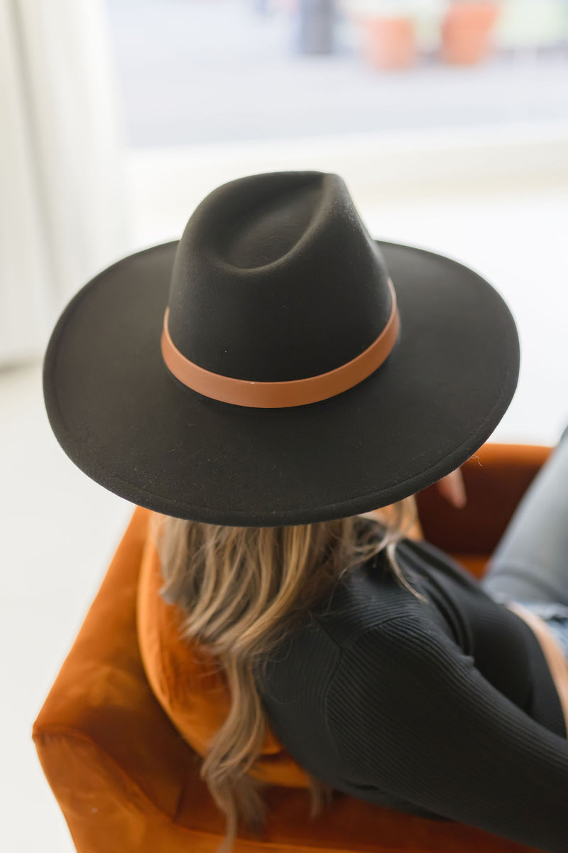  Flat Brim Panama Hat Black