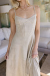 Sleeveless Corset Faux Suede Midi Dress Beige