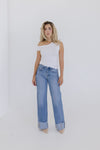 High Rise Cuffed Wide Leg Jeans Medium Wash