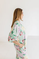  Short Sleeve Button Down Floral Print Top Green