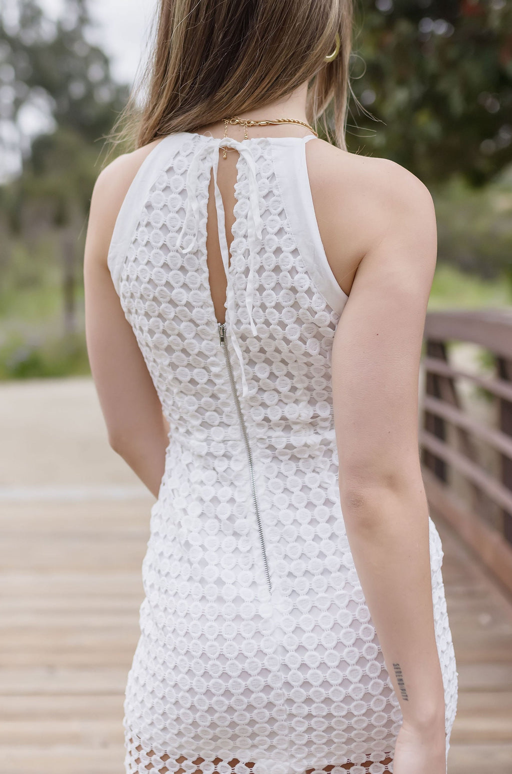  Sleeveless Crochet Midi Dress White