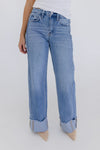 High Rise Cuffed Wide Leg Jeans Medium Wash