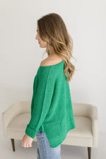 Scoop Neck Knit Sweater Top Green