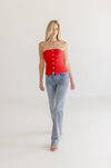 Sleeveless Button Front Top Red