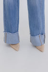 High Rise Cuffed Wide Leg Jeans Medium Wash