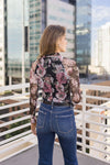 Finn Long Sleeve Floral Print Mesh Top Black
