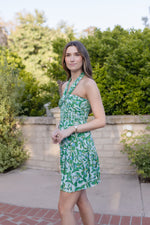 Sleeveless Floral Print Mini Dress Green