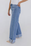 High Rise Cuffed Wide Leg Jeans Medium Wash