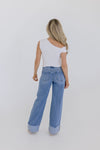 High Rise Cuffed Wide Leg Jeans Medium Wash