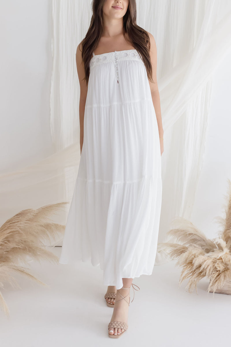  Sleeveless Crochet Maxi Dress White