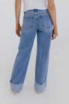 High Rise Cuffed Wide Leg Jeans Medium Wash