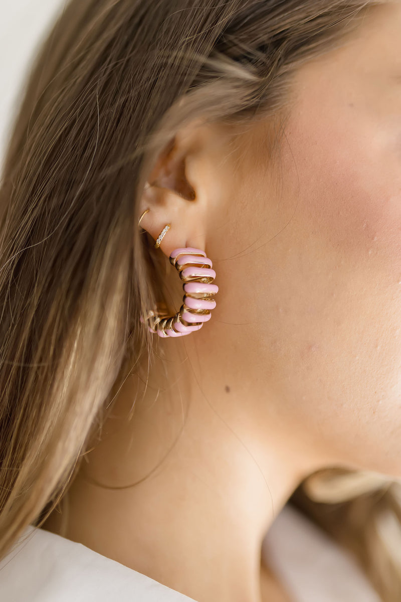 Stacked Hoop Earrings Pink