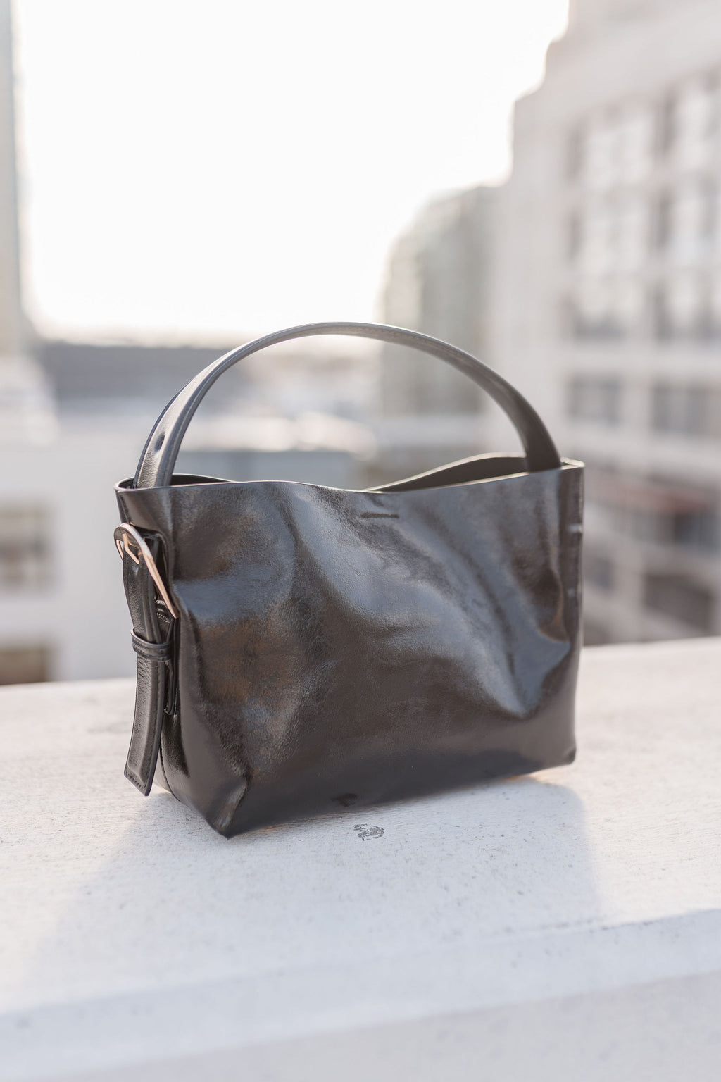 Top Handle Faux Leather Purse Black