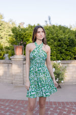 Sleeveless Floral Print Mini Dress Green