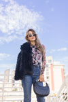 Long Sleeve Faux Fur Jacket Black