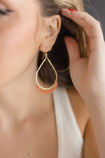 Thin Oval Cutout Beaded Drop Earrings Gold